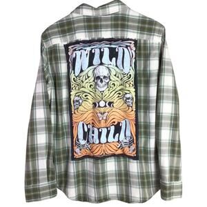 Reworked Wild Child skull skater Levis Flannel Green Medium